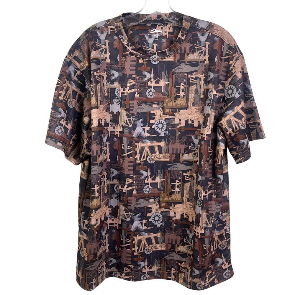 Tri Mountain Oilfield Rig Drilling Camo Short Sleeve T Shirt Size Large